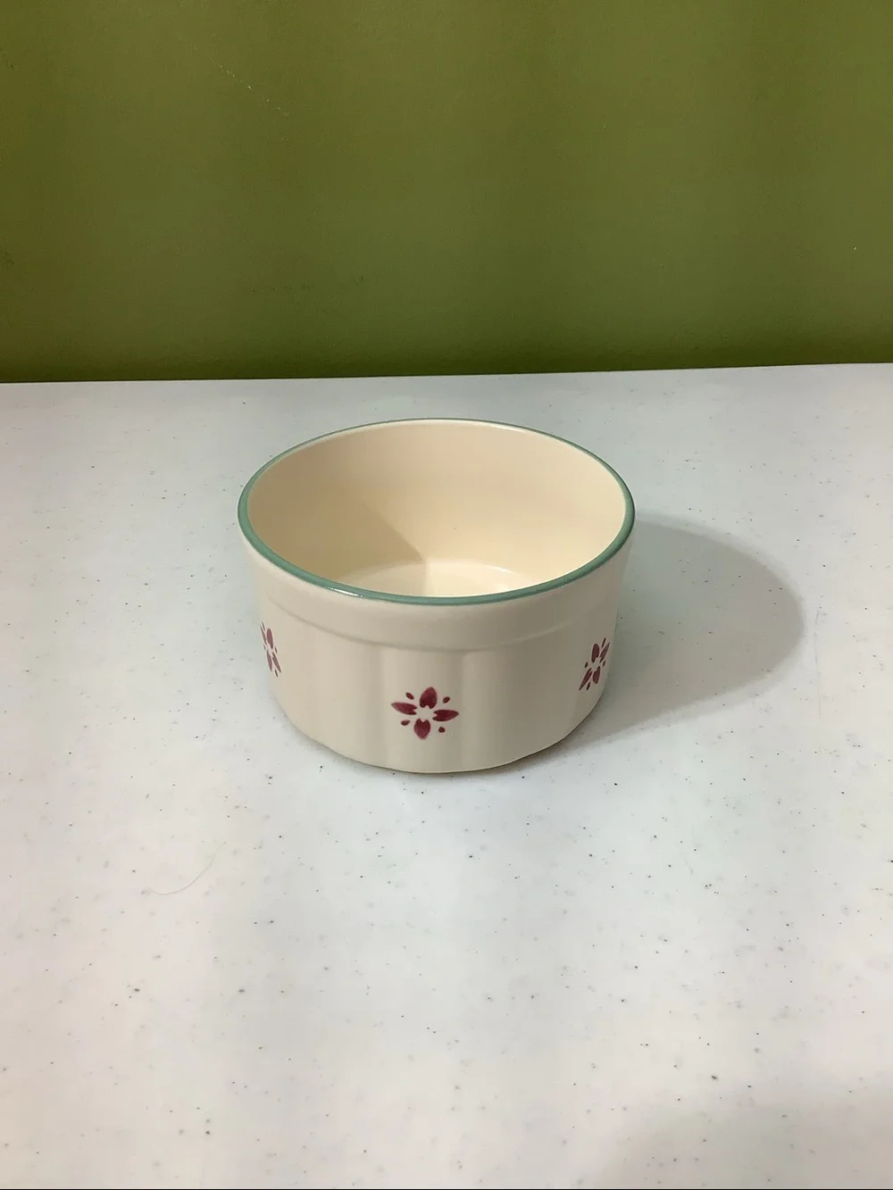 Pfaltzgraff small beige holiday bowl with reindeer and flowers